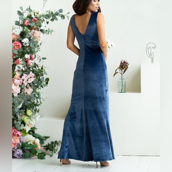 ❗️NEW❗️Wine Vneck Formal Sleeveless Royal Velvet Evening Dress - Picture 9 of 10